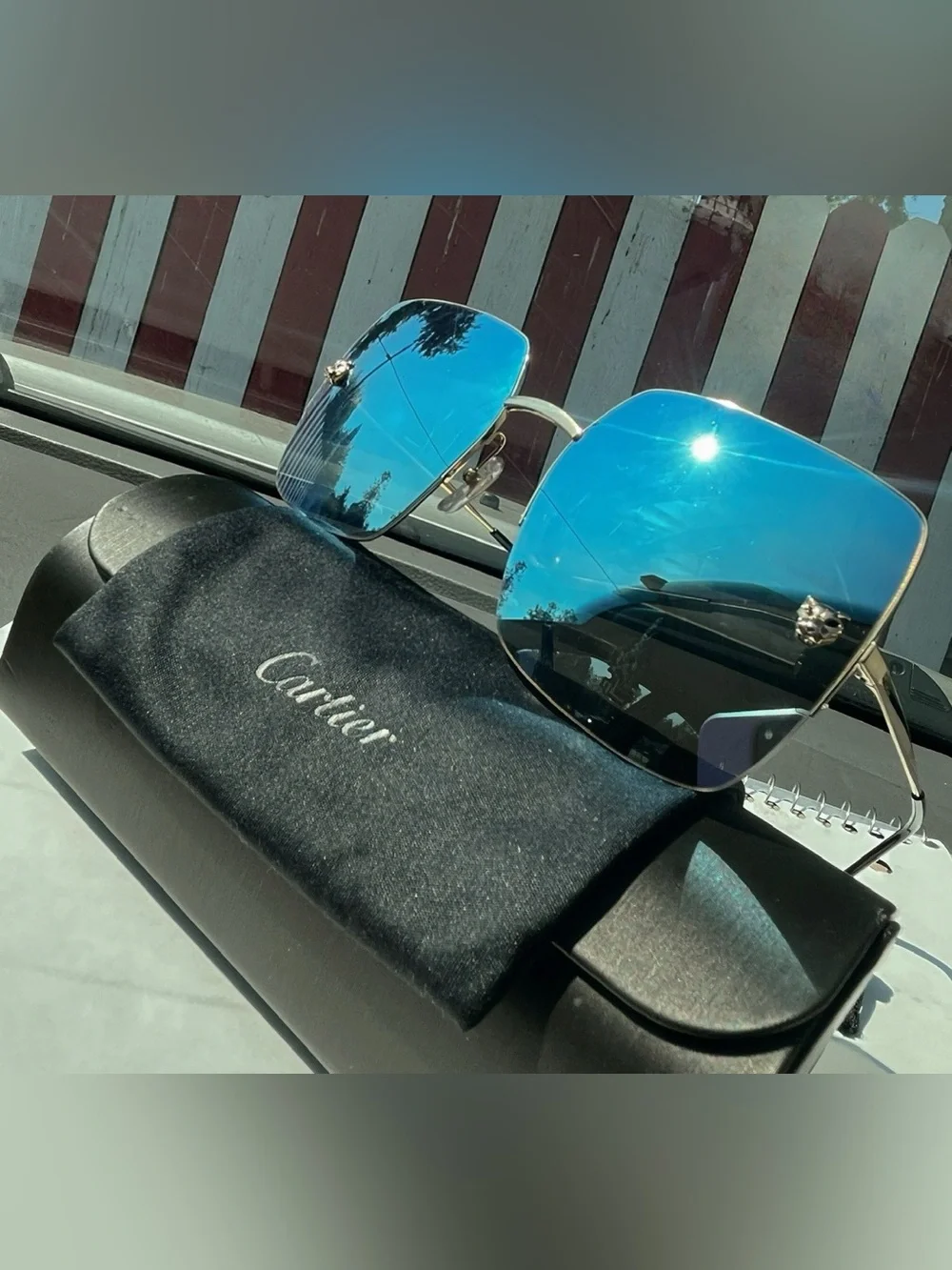 Cartier Blue Gradient Lens Sunglasses with Gold Accents